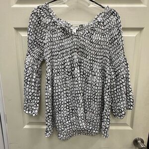 Spense Black & White Dot Peasant Blouse